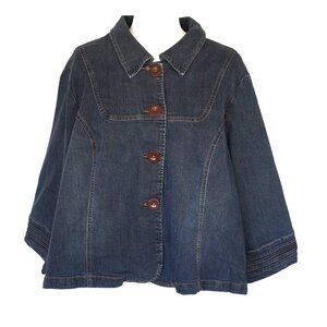 Y2k Mwah JeansBlue Denim Cropped Jacket Sz 22/24W Contrast Stitching